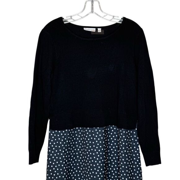 Hailey Lyn Black Long Sleeve Maxi Sweater Dress Size M Polka Dot Knit Round Neck - Picture 3 of 11
